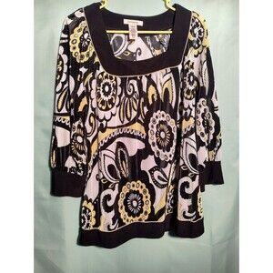 "Women's Retro Floral Print Top – Square Neck 3/4 Sleeve Blouse"